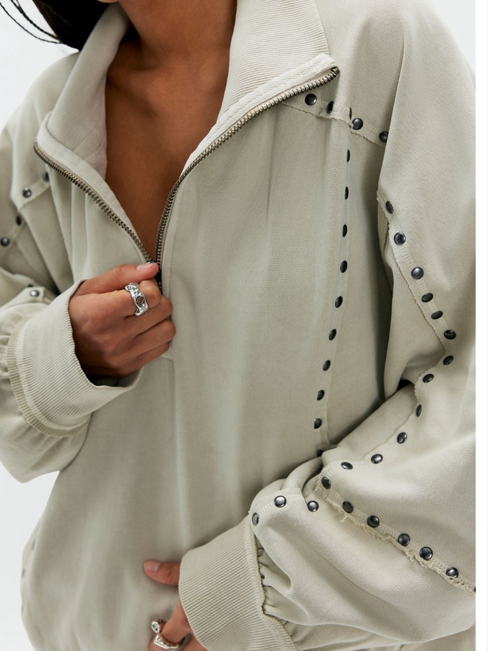 We The Free People Star-Studded Half Zip Pullover Sweatshirt In Plaza XL
